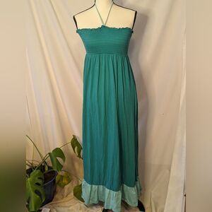 Energie Two-Tone Turquoise Strapless Maxi Dress - L